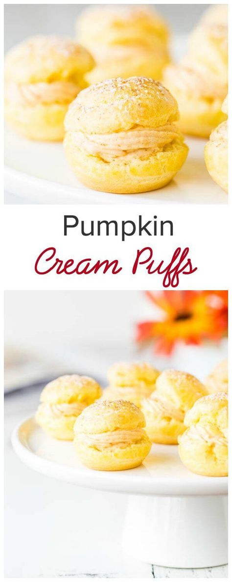 Move over pumpkin pie, pumpkin cream puffs are in town! Super light crust meets dreamy soft and smooth pumpkin filling, match made in the kitchen... Desserts With Puff Pastry, Pumpkin Filling, Cream Puff Recipe, Pumpkin Mousse, Pie Pumpkin, Puff Recipe, Cream Filling, Choux Pastry, Sweet Pumpkin