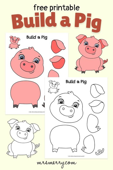 free build a pig template Pig Science Preschool, Build A Pig Printable, This Little Piggy Craft, Paper Pig Craft, Pig Crafts Preschool, Pig Printables Free, Pig Craft Preschool, Pig Template Free Printable, Muddy Pig Craft