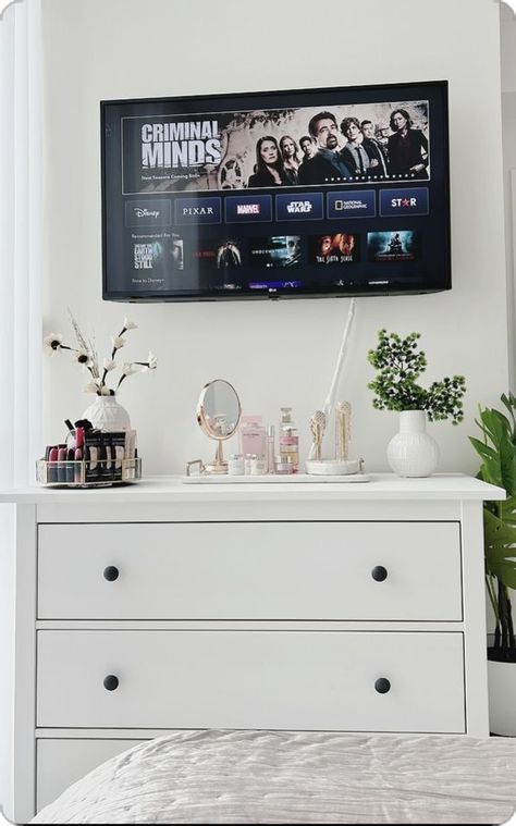 Tv In Bedroom Ideas, Baby Bedroom Furniture, Tv Bedroom, Wall Mount Tv, Dresser Decor Bedroom, Bedroom Tv Stand, Mount Tv, Cute Diy Room Decor, Bedroom Decor Inspiration