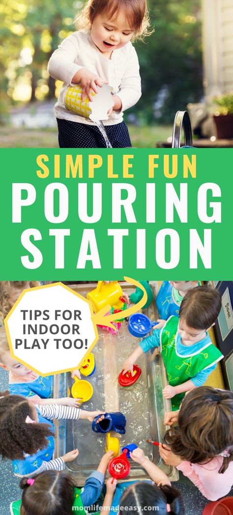 Outdoor water play for preschoolers is fun for learning, playing, and being outside together! Children love this DIY water pouring station for kids- toddlers and up will enjoy pouring and splashing! Get tips for indoor playing too! Water Play For Toddlers, Pouring Station, Play For Preschoolers, Outdoor Water Play, Games To Play Outside, Fun Water Games, Water Play For Kids, Water Pouring, Water Table Activities