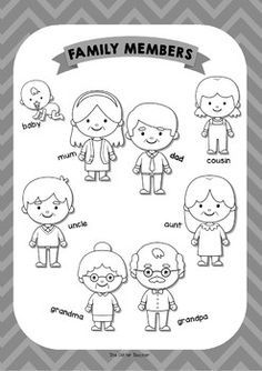 Family Members Worksheet For Kids, Family Worksheet Preschool, Family Members Activities Preschool, Family Clipart Printables, Family Members For Kids, Family Clipart Black And White, Family Members Worksheet, My Family Worksheet, Family Tree Clipart