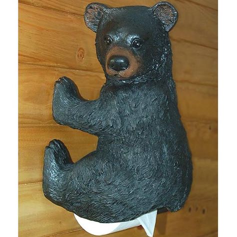 This unique toilet tissue holder features our cute black bear with the toilet tissue roll hanging from his posterior. Bear Toilet Paper Holder, Bear Bathroom Decor, Cabin Bathroom Decor, Black Bear Decor, Cabin Bathroom, Bathroom Gifts, Toilet Brushes And Holders, Bear Sculptures, Forest Mountain