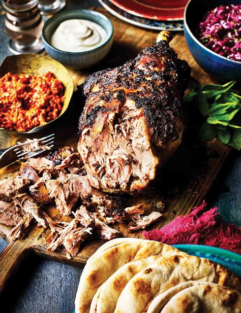 Hello lamb shawarma and harissa pitta... Lamb Shawarma Recipe, Lamb Shawarma, Slow Roast Pork, Slow Roasted Lamb Shoulder, Lamb Shoulder Roast, Slow Roast Lamb, Shawarma Recipe, Roast Lamb, Products I Love