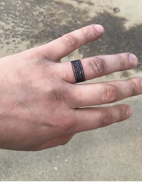 Men’s Ring Tattoo Ideas, Mens Ring Tattoo Wedding, Black Ring Tattoo, Red Ring Tattoo, Tattoo Wedding Rings For Men, Ring Tattoo For Men, Wedding Band Tattoos, Wedding Ring Tattoo For Men, Ring Tattoo Ideas