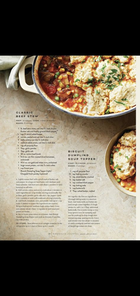 Joanna Gaines Recipes, Stew And Dumplings, Classic Beef Stew, Soup For The Soul, Beef Stew Meat, Stew Meat, Savoury Baking, Fire Roasted, Joanna Gaines