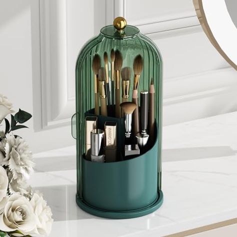 Limited-time deal: GAXmi Makeup Brush Holder with Lid Cosmetic Tools Organizer 360 Rotating Waterproof Dustproof Makeup Brushes Storage for Vanity, All Green Dreambox Craft Storage, Space Ceramics, Good Presents, Vintage Trailer Remodel, Makeup Brushes Storage, Art Craft Room, Makeup Brush Organizer, Tools Organizer, Craft Storage Ideas