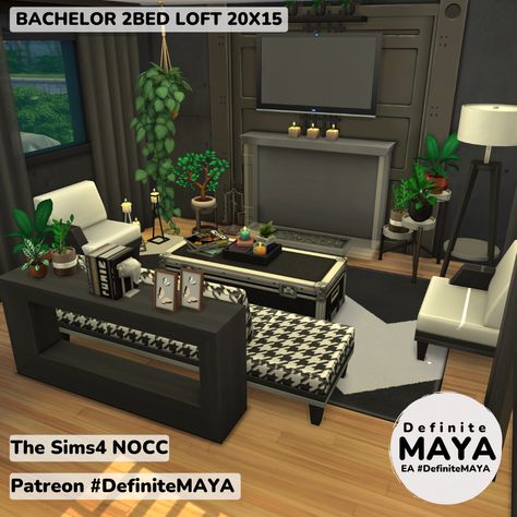 NOCC/ Mod-Free/ Functional in gameplay. ***Download from EA gallery #DefiniteMAYA *** Support me on Patreon *** Sims Mobile Living Room Ideas, Sims 4 Gameplay Ideas, Sims4 Lookbook, Sims Lots, Sims Houses, Sims 4 House Plans, Mobile Living, Diy House Plans, Sims Ideas