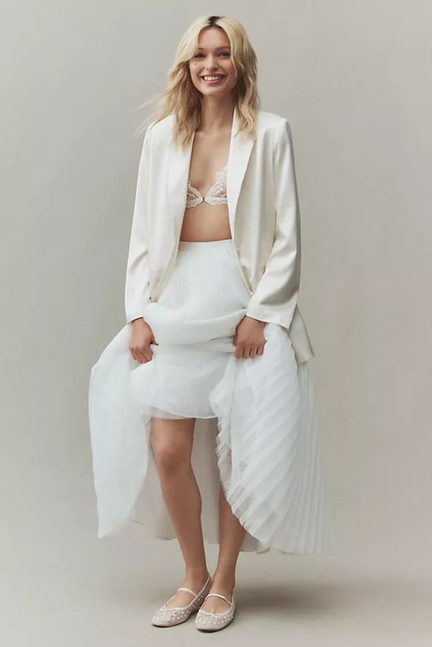 hutch reni strapless Anthropologie Wedding Dress, Courthouse Wedding Dress, Two Piece Wedding Dress, The Reformation, Lace Blazer, Anthropologie Wedding, Satin Blazer, Elopement Dress, Bridal Separates