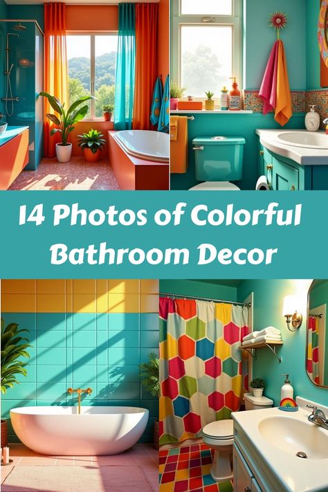 14 Photos of Colorful Bathroom Decor Small Colorful Bathroom Ideas On A Budget, Retro Teal Bathroom, Fun Colorful Bathroom Ideas, Colorful Bathroom Shower Curtains, Bright Color Bathroom Ideas, Small Maximalist Bathroom, Small Colourful Bathroom, Kelly Green Bathroom, Colorful Bathroom Decor Ideas