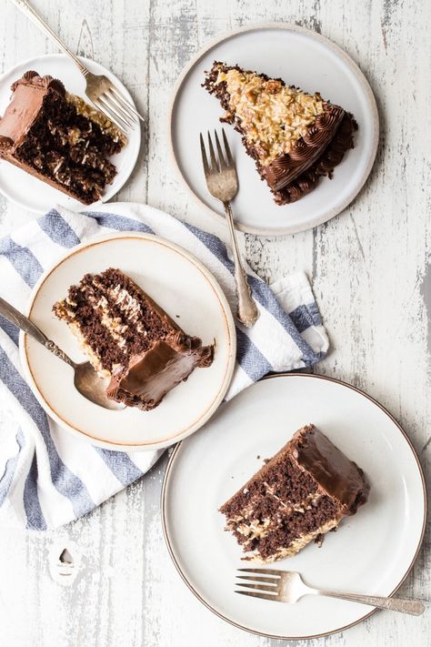 Calling all coconut and chocolate fans (you know who you are)! This recipe for German chocolate cake turns up the dial on the chocolate and then gets slathered in a luscious homemade frosting that’s loaded with pecans and shredded coconut. This may be the best layer cake of them all. 6 Inch Chocolate Cake Recipe, 6 Inch Chocolate Cake, Sweetened Condensed Milk Frosting, Condensed Milk Frosting, Brownie Cookie Dough, Milk Frosting, Salted Caramel Chocolate Cake, Fudgy Cake, Chocolate Caramel Cake