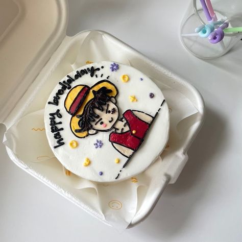 One Piece Bento Cake, Anime Cake Aesthetic, Bento Cake Anime, Cake Bento Design, Anime Cake Design, Anime Birthday Cake Ideas, Anime Birthday Cake, One Piece Cake, Cake Korean