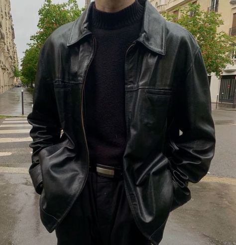 College Male Aesthetic, Leather Jacket Turtleneck Outfit Men, Male Black Turtleneck Outfit, Guy Turtleneck Outfit, Male Style Aesthetic Dark, Leather Jacket Outfit Men Formal, Women All Black Outfit, Aesthetic Guy Outfits Classy, Dark Outfits Aesthetic Men