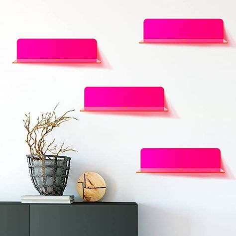 Amazon.com: Floating Wall Shelves 9 Inch Acrylic Small Wall Shelf Hanging Shelves Adhesive Shelf Screwless Display Shelf with Cable Clips and Stickers for Bathroom, Bedroom, Office (Fluorescent Pink, 4 Pcs) : Home & Kitchen Acrylic Wall Shelf, Hot Pink Walls, Small Wall Shelf, Acrylic Shelf, Neon Room, White Shelves, Floating Wall Shelves, Cable Clips, Shower Shelves