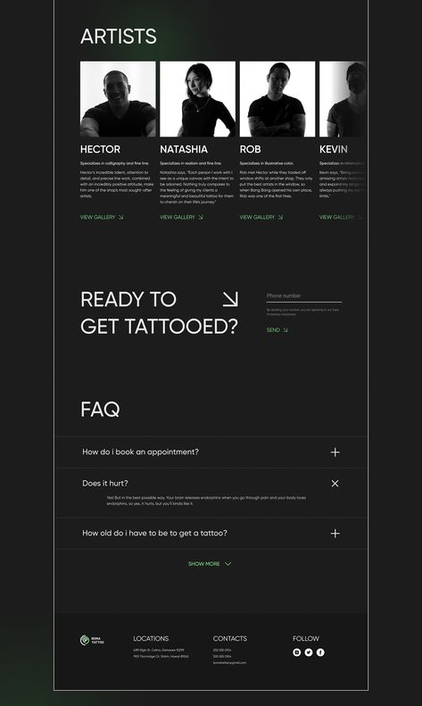 Page Tattoo, Modern Landing Page, Studio Website Design, Web Design Black, Tattoo Website, Minimal Website Design, Fashion Website Design, Website Layouts, Studio Website