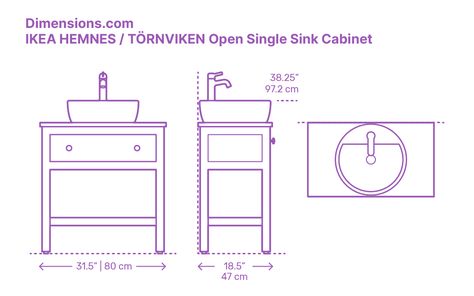 The IKEA HEMNES / TÖRNVIKEN Open Single Sink Cabinet has Scandinavian design elements while providing a modern function for bathroom spaces. The open cabinet has a wide drawer and a bottom shelf for open storage. The IKEA HEMNES / TÖRNVIKEN Open Single Sink Cabinet was designed by H Preutz, N Karlsson, T Christensen, and K Legaard for IKEA. Downloads online #fixtures #bathroom #vanities #IKEA Bathroom Sink Dimensions, Furniture Measurements, 3d Printed Furniture, Sink Dimension, Interior Design Sketchbook, Open Cabinet, Vanity Counter, Bathroom Dimensions, Architecture Drawing Plan