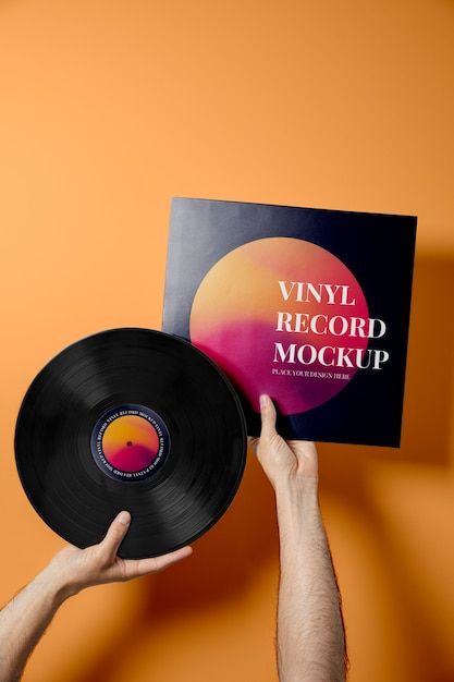 Vinyl Records Photoshoot, Vinyl Photoshoot, Record Photography, Instruments Music, Vinyl Photo, Hands Holding, Orange Background, Commercial Photography, Vector Photo