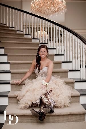 brown with cowboy boots Boots Prom Dress, Country Dresses With Cowboy Boots, Wedding Dress With Cowboy Boots, Dress With Cowboy Boots, Country Prom, Classy Country, Ugg Slipper, Prom Pics, Dresses With Cowboy Boots