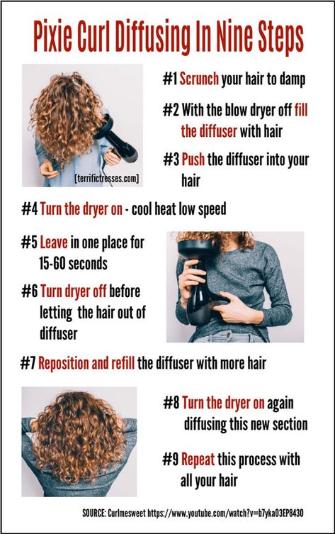 How To Diffuse Your Hair In 9 Steps Curly Hair Techniques, Frizzy Hair Tips, Bangs Curly Hair, Wavy Hair Care, Frizzy Curly Hair, Hair Diffuser, Hair Mistakes, Bangs Curly, Hair Techniques