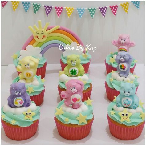 Care Bear Cakes, Care Bears Birthday Party, Care Bear Party, Care Bear Birthday, Bear Cupcakes, Gravity Cake, Bear Cake Topper, Diy Cupcakes