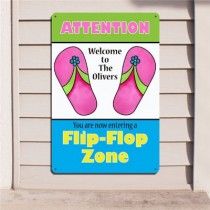 Personalized Flip Flop Zone Metal Wall Sign Flip Flop Signs, Unique Yard Art, Personalized Kitchen Gifts, Flip Flop Sign, Welcome Banners, Summer Garden Flags, Personalized Flip Flops, Unique Garden Decor, Flag Display