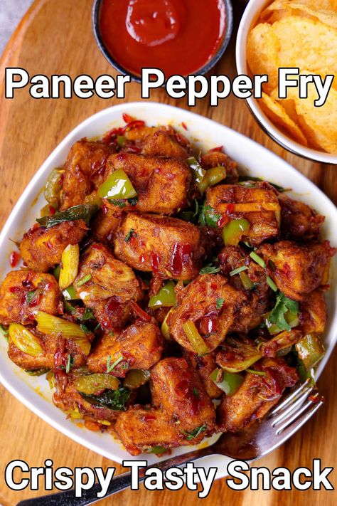 paneer pepper masala recipe | paneer pepper dry | paneer pepper fry Paneer Dishes, Spicy Snacks Recipes, Breakfast Recipes Indian, Vegetarian Fast Food, Indian Cooking Recipes, Chaat Recipe, Vegetarian Snacks Recipes, Spicy Snacks, Paneer Recipes