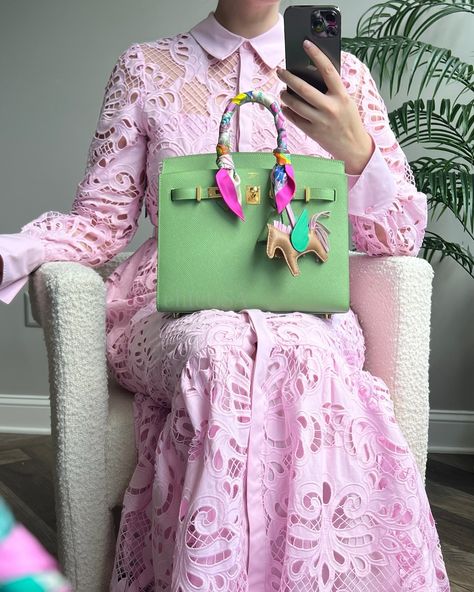 Very Vert (Criquet)! 🩷 💚 We love this color combo! #eliteUSA_Photography 🔑 Birkin 25 Sellier, Luxury Styling, Outfit Inspo Birkin 25 Sellier, Bag Charms, Birkin 25, Color Combo, Color Combos, Our Love, Love This, Charms, Outfit Inspo