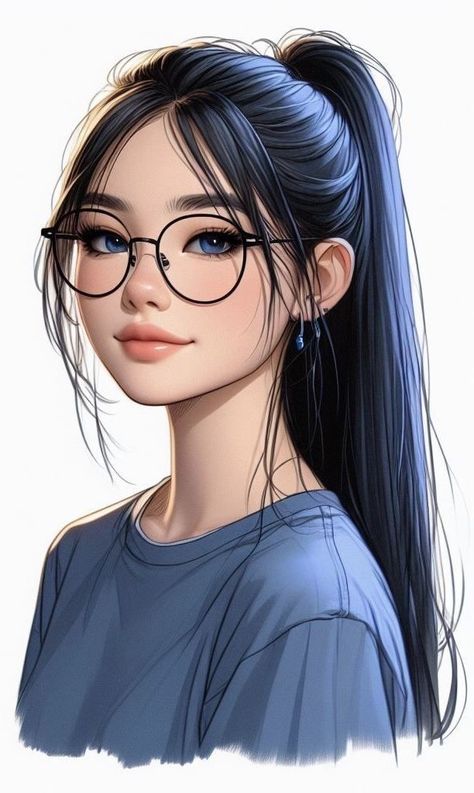 Girly Drawings Aesthetic, Cartoon Girl With Glasses, Girl With Glasses Drawing, Anime Show, Pop Art Images, Cartoon Character Pictures, Digital Portrait Art, Girly Drawings, Cute Couple Cartoon