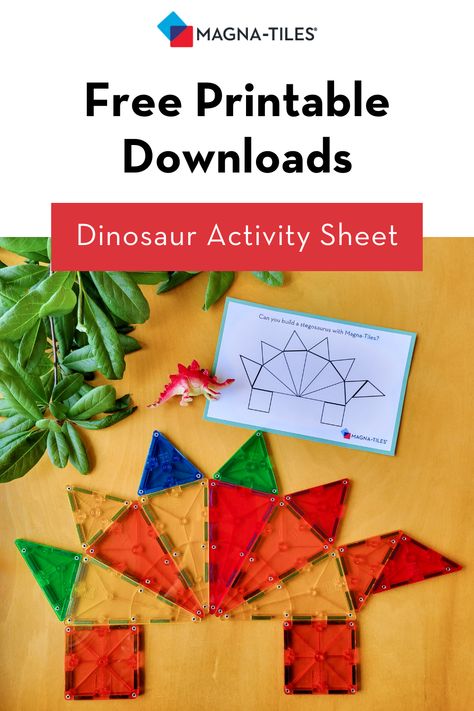 Dinosaur MAGNA-TILES puzzles Math With Magnatiles, Magnet Tile Printables, Magnet Tile Dinosaurs, Danny And The Dinosaur Activities, Magna Tile Dinosaur, Magnatiles Fish, Free Magnatiles Printables, Free Magnatile Challenge Cards, Dinosaur Magnetic Tiles