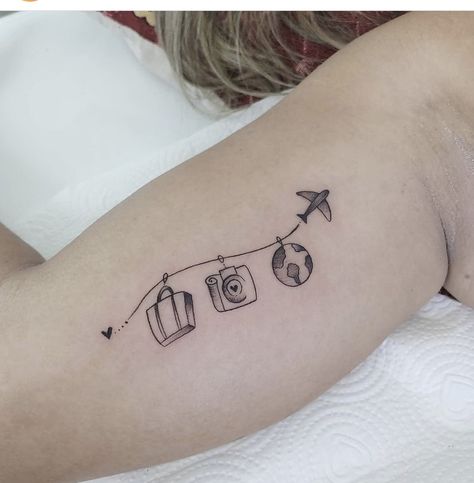 Travel Bestie Tattoos, To Travel Is To Live Tattoo, Just Go Tattoo Travel, Motorhome Tattoo, Travel Tatoos Woman, Cruise Tattoo Ideas, Tattoos Traveling, Collage Tattoo, Go Tattoo