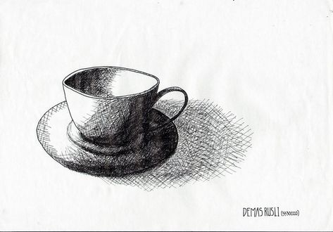 Cross Hatching Drawing, Hatching Drawing, Drawing Cup, Hatch Drawing, Orthographic Drawing, Rendering Drawing, Shading Drawing, Life Drawing Reference, Art Assignments