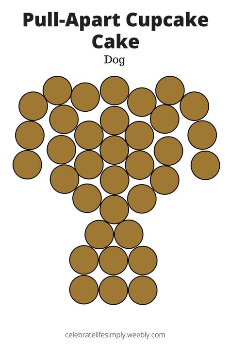 Dog Pull-Apart Cupcake Cake Template | Over 200 Cupcake Cake Templates perfect for Birthdays, Showers, Holidays or just because! Cupcake Cake Templates Pull Apart, Puppy Pull Apart Cupcakes, Dog Cupcake Cakes Pull Apart, Puppy Pull Apart Cupcake Cake, Dog Pull Apart Cupcakes, Puppy Cupcake Cake, Dog Cupcake Cake, Dog Themed Cupcakes, Cupcake Animals