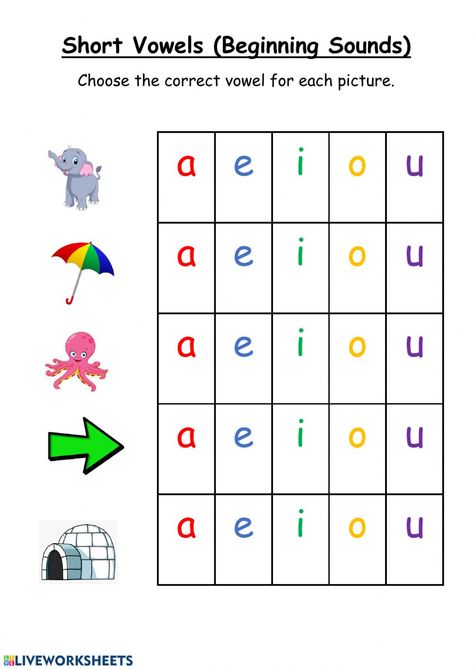 Vowels Worksheet For Kindergarten, Vowel Sounds Kindergarten, Vowels Activities Preschool, Beginning Sound Worksheets Kindergarten, Beggining Sound Worksheet, Beginning Letter Sounds Worksheets Free, Vowel Sounds Worksheets, Vowels Worksheet, Initial Sounds Worksheets