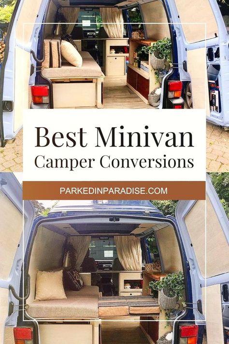 Our favorite mini campers and simple conversion ideas for a dodge caravan, toyota sienna, pacifica, and honda odyssey. The best decorating ideas and simple camping car aesthetic for vanlife couples and solo travel. Camper Aesthetic, Minivan Life, Build Aesthetic, Camper Decorating, Mini Rv, Van Conversion Kits, Mini Campers, Class B Camper Van, Simple Camping