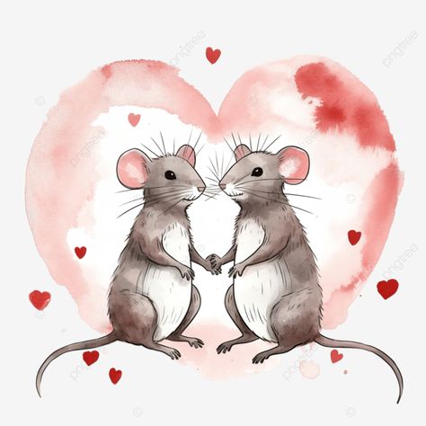 rat or mice in love valentine s day illustration friend heart lover png Animals In Love Drawing, Rats In Love, Rat Illustration, Animal Tattoos For Women, Letters Ideas, Friend Heart, Valentines Day Drawing, Love Scrapbook, Day Illustration