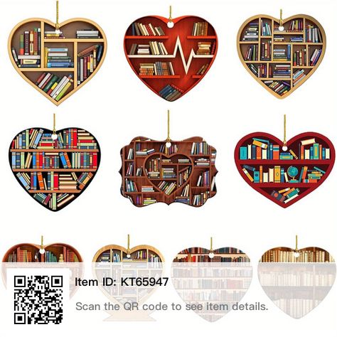 Heart Bookshelf, Books Stacked, Brown Home Decor, Gifts For Librarians, Christmas Pendant, Acrylic Decor, Bookshelf Decor, Personalized Decor, Christmas Party Decorations