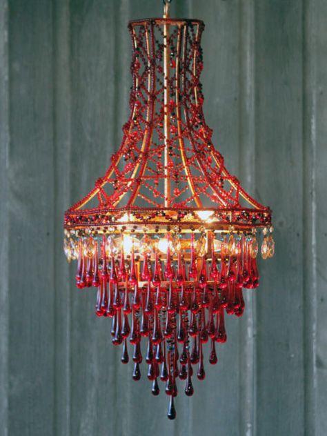 Eclectic Chandeliers, Custom Chandelier, Unique Chandeliers, Urban Lighting, Hanging Crystals, Red Accents, Simple Lines, Home Decor Bedroom, Crystal Chandelier