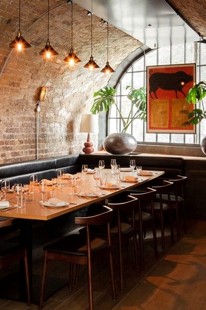 Private dining area in a low archway at Brough Yards Wood Benches, Spanish Restaurant, Kitchen New York, Tapas Restaurant, Bangers And Mash, Spanish Tapas, Good Whiskey, Whiskey Bar, Luxury Restaurant