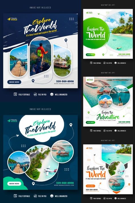 Travel and tourism social media post banner template or tour holiday vacation instagram post design #Travelandtourism #Holidaybanner #Worldtravel #Trip #Tour #Journey #Travelman #innovadesign #innovait #xcritive Travel Advertising Design, Vacation Instagram, Travel Flyer, Tourism Design, Instagram Post Design, Facebook Post Design, Photoshop Tutorial Typography, Travel Advertising, Social Media Branding Design