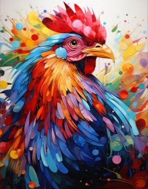 Chicken Paintings, Animal Art Drawing, Rooster Images, Colourful Animals, Colorful Animal Paintings, Rooster Painting, Chicken Painting, Rooster Art, Posca Art