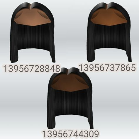 Roblox Hair Codes, Black Hair Id Roblox, Brown Hair Roblox Id, Brown Hair Roblox, Blocksburg Outfit Codes￼, Roblox Hair, Code Roblox, Hair Codes, Black Hair Roblox