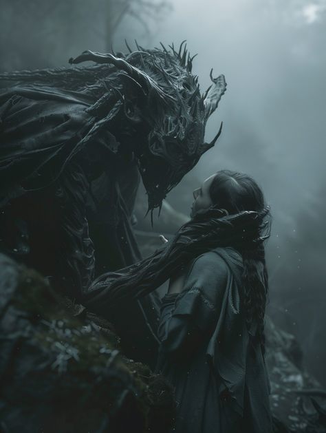 Chthonic Aesthetic, Fantasy Creatures Art Dark, Slave Character Design, Fantasy Aesthetic Story Inspiration, Dark Elf Aesthetic, High Fantasy Aesthetic, Creature Aesthetic, Dark Fantasy Photography, Forest Monsters