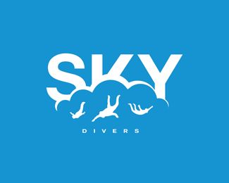 Sky Divers - NEGATIVE SPACE LOGO Sky Branding, Sky Graphic Design, Sky Logo Design, Sky Sports Logo, Sky Logo Design Ideas, Clouds Logo Design, Night Sky Graphic Design, Logo Voyage, Sky Sunset