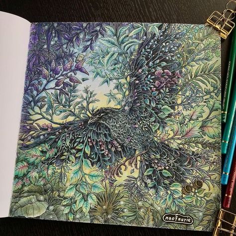 Coloring Book Drawing Coloring Book Drawings, Animorphia Coloring Book, Crow Flying, Animorphia Coloring, Book Drawings, Flowers And Animals, Fineliner Art, Kerby Rosanes, Adult Coloring Book Pages