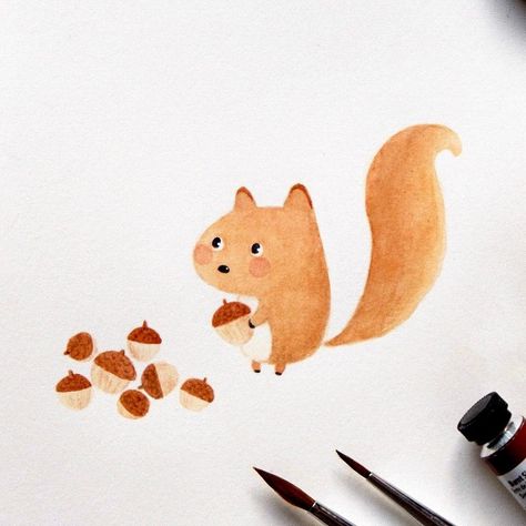 Alle berichten • Instagram Squirrel Painting, Squirrel Illustration, Watercolor Pans, More Energy, Cute Diys, Watercolor Artist, Cute Illustration, Watercolor Illustration, Watercolour Painting