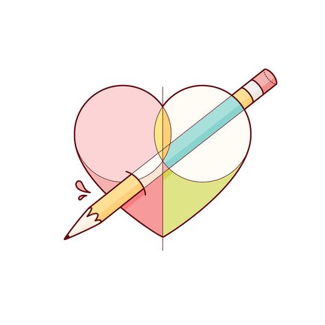 Pencil Tattoo, Graphic Design Tattoos, Burnt Toast, Graphic Design Blog, Heart Illustration, Heart Logo, Flat Illustration, Photoshop Illustrator, Colorful Drawings