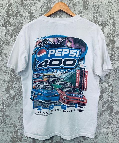 Vinti Threads on Instagram: “2001 Nascar Pepsi 400 Daytona Tee Sz L  . . . . . . . #vintage #streetwear #y2kfashion #y2k #trending #early2000s #daytona #pepsi400…” Y2k Fashion Early 2000s Outfit, Pepsi Shirt, Vintage Racing Tee, White Racing Style T-shirt With Graphic Print, Vintage Race Car Shirt, Nascar Tee, Daytona Nascar, Nascar T Shirts, Vintage Nascar Tee