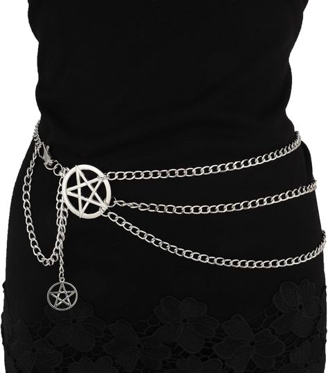 Milakoo Y2K Star & Moon Chain Belt for Women Waist Metal Link Chunky Chain Adjustable Size Belly Belt Moon Chain Belt, Belly Belt, Moon Chain, Egirl Style, Y2k Star, Pentagram Pendant, Women Waist, Belt For Women, Star Moon