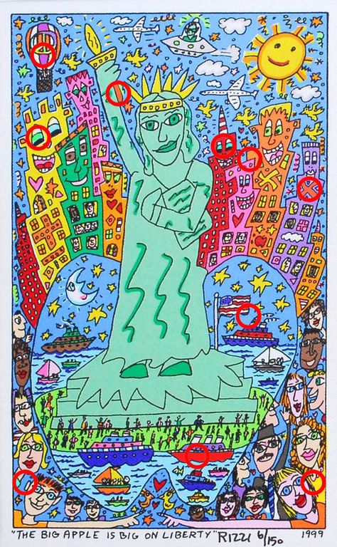 Jame Rizzi with changes labelled - answers to spot the difference James Rizzi, Artist Study, Patriotic Art, Coloring Pages Inspirational, 3rd Grade Art, Elementary Art Projects, The Big Apple, Art Lessons Elementary, Puzzle Art