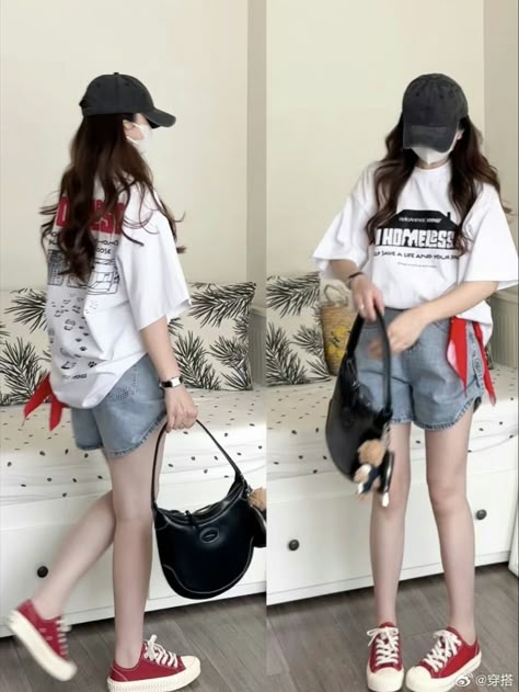 Ootd Campus, Outfit Konser, Airport Outfit Summer, Korea University, Comfy Summer Outfits, Korean Summer Outfits, Outfit Oversize, Simple Casual Outfits, Chinese Fashion Street