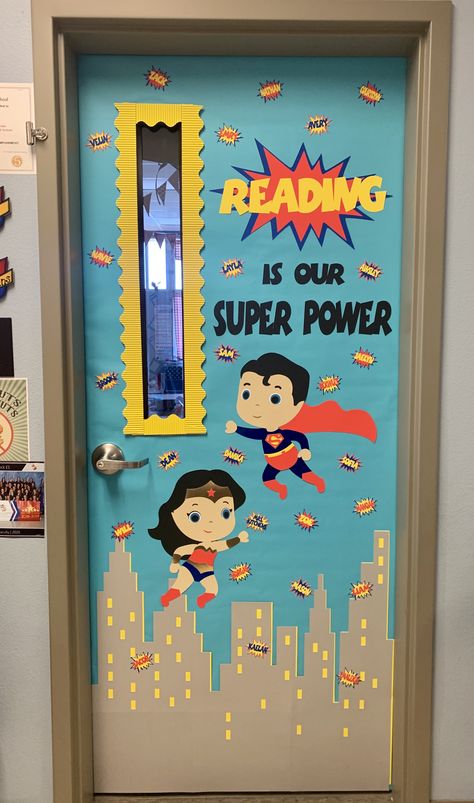 Kg3 Classroom Decoration, Super Hero Door Ideas, Super Hero Door Decorations Classroom, Superhero Door Decorations, Super Heroes Classroom Door, Superhero Classroom Door Decorations, Wonder Woman Door Decoration, Super Hero Classroom Theme, Superhero Classroom Door